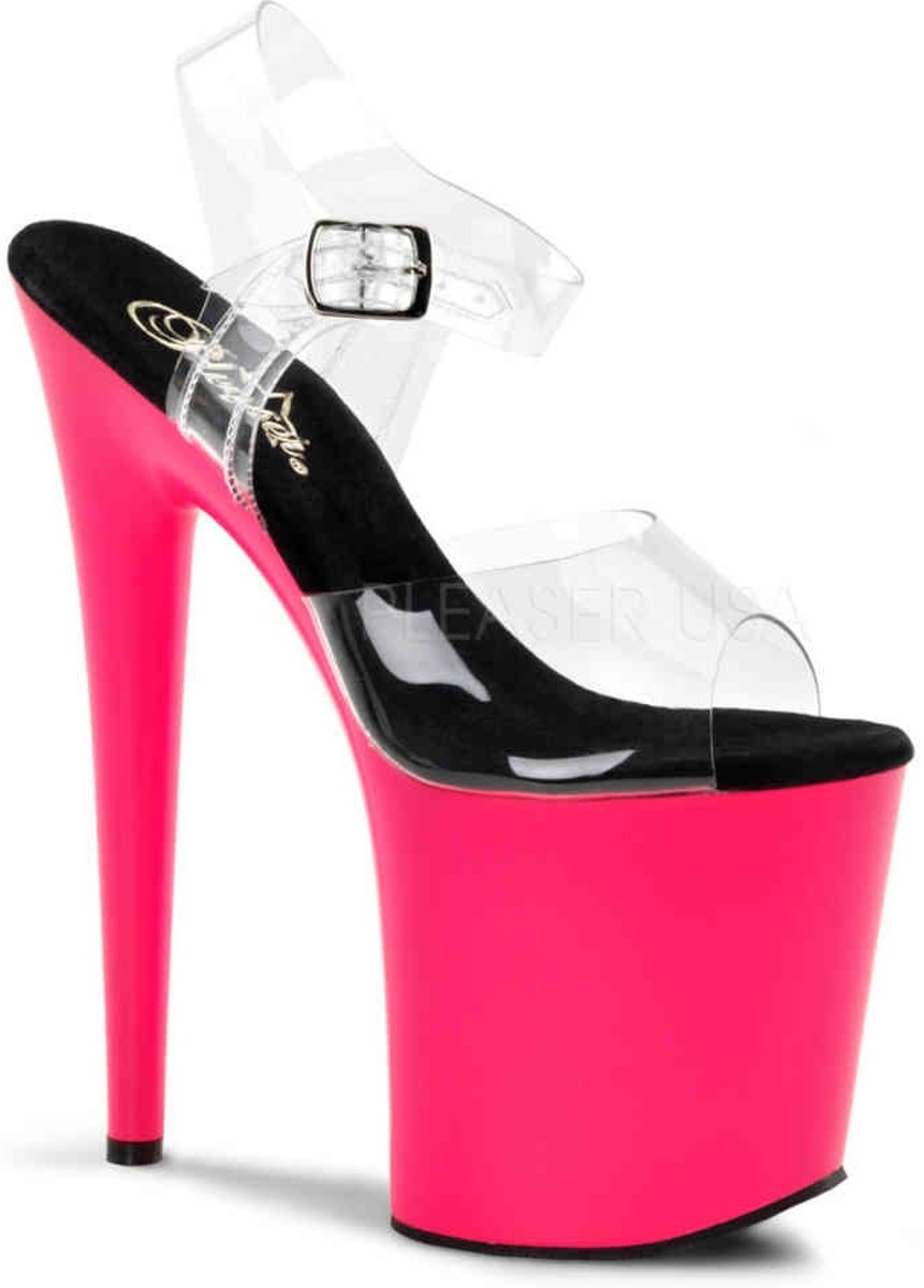 EU 38 = US 8 | FLAMINGO-808UV | 8 Heel, 4 PF Ankle Strap Sandal w/Neon UV Reactive BTM